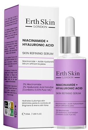 Erth Skin London Niacinamide and Hyaluronic Acid Serum, 30ml, Skin Refining Formula with 3% Niacinamide