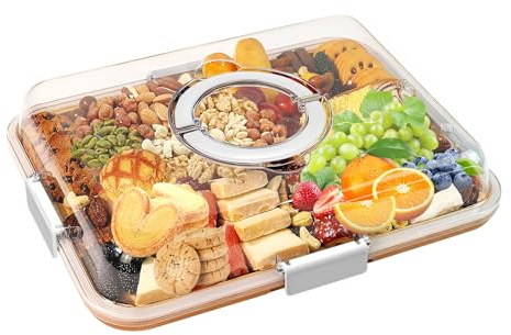 Zinaroty Charcuterie Brett mit klarem Deckel und Griff, tragbarer Bambus Snack Box Container Schneidbrett Käse Brett für Picknick, Party, Hauswärme Geschenk (Weiß)