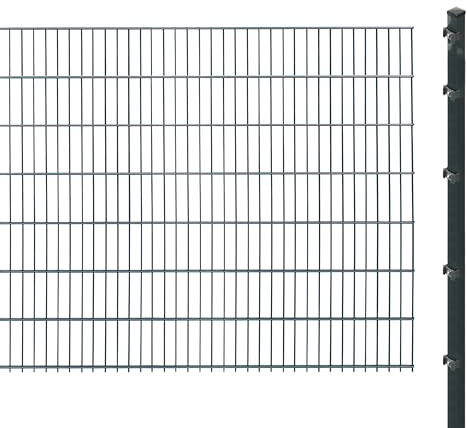 Doppelstabmattenzaun inkl. Pfosten zum Einbetonieren (Höhe: 143 cm, Länge: 4 m) | Doppelstabmatten in Anthrazit | UV- und witterungsbeständig