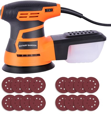 Nexalite Ponceuse Électrique 350W: 6 Vitesses Variables 6000-13000 RPM avec Collecteur de Poussière, Ponceuse Orbitale Circulaire + 16 Disques Abrasifs pour Bois Métal Mur