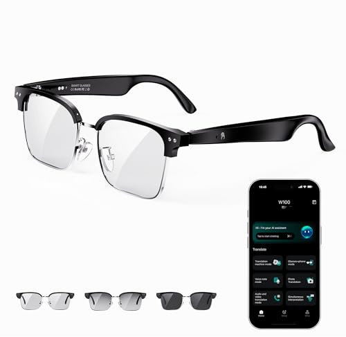 AI Smart Glasses für Frauen und Männer, Bluetooth-Sonnenbrillen mit ChatGPT und 164 Sprachen, Übersetzungsbrillen mit farbwechselnden Gläsern, Musikwiedergabe und Freisprechanrufe, Sprachassistent