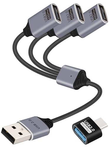 RIIEYOCA USB Splitter 1 in 3 Out, Male to 3 USB A Female Extension Hub,OTG Power Splitter Cabler Support USB2.0 for Charging and 480Mbps Data Transfer(26CM)