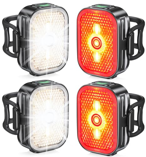 EOIWUY Luz Bicicleta Conjunto, 8+6 Iluminación Modos Luces Bicicleta Delantera y Trasera, Carga Rápida Dual USB-C, Impermeables IP65 Luz Trasera Bici Superligeras para Ciclismo en Carretera y Montaña