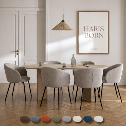 Haris Børn® Esszimmerstühle (6er Set) Grau-Braun - Bequeme Polster Esszimmerstühle mit Armlehne - Premium Esstisch Stühle & Wohnzimmer Stühle - Moderne Esszimmerstühle 30 Tage risikofrei testen
