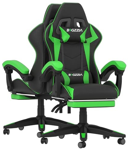 Racingreat Gaming Chair, Ergonomic Computer Racing Chair with Headrest and Lumbar Support, PU Leather High Back Height Adjustable Swivel Game Chairs for Adults (With Footrest, Black/Green)