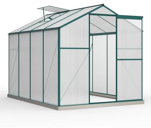 FammyLoft Gewächshaus Aluminium mit Fundament, 4,75 m² - 190 × 253cm, Gartengewächshäuser mit Dachfenster & Schiebetür, Gewächshaus Groß mit UV-beständigen Polycarbonatplatten für Gemüse & Toma