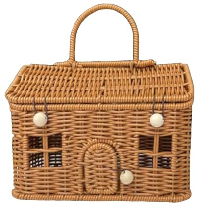 PP Imitation House Shaped Basket - 9.45 Inches Wicker Storage Basket with Lid | Handwoven Rattan Organizer | Vintage Decorative Storage Box for Home, Picnic, Wedding & Gift Use