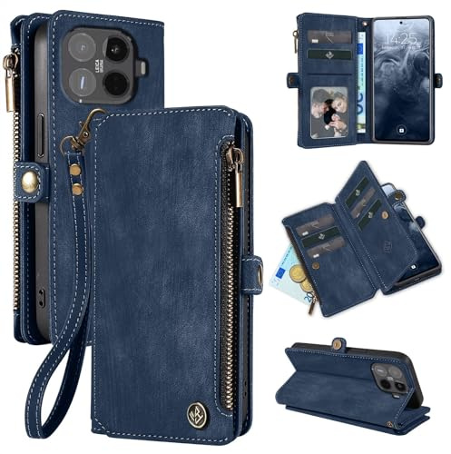 LBH Handy Hülle für Xiaomi 15T Pro Klapphülle RFID Schutz Wallet Geldbeutel Geldbörse Cover Case Flipcase Kartenfächer Geldfach Münzfach Blau