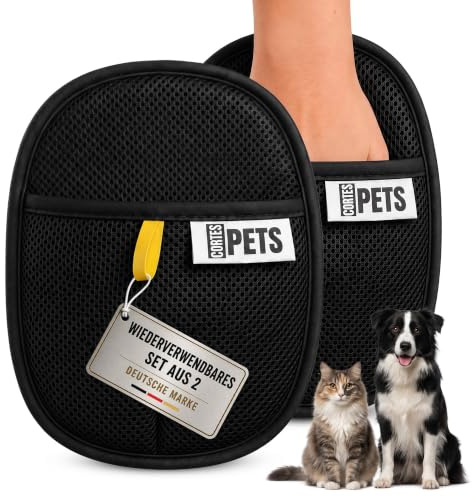 CORTES PETS ® Tierhaarentferner Handschuh 2er Set – Katzenhaarentferner für Sofa, Teppich & Kleidung – Fell Magnet Handschuh gegen Hundehaare & Katzenhaare – Wiederverwendbarer Fusselentferner