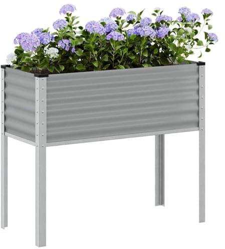 Pot de fleurs gris 100 x 45 x 90 cm en acier robuste pour l'extérieur Jardinière surélevée pour légumes, herbes et fleurs