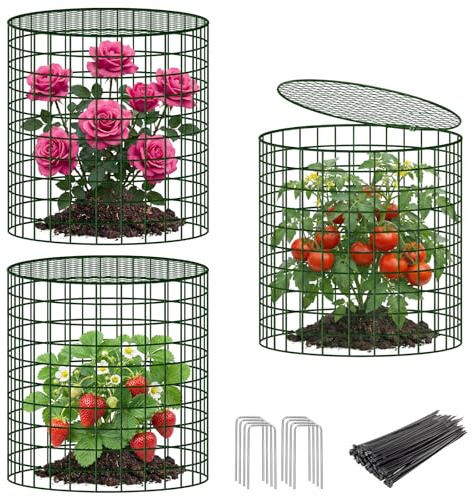 UNIFAMILY Plant Protectors from Animals with 3 Round Covers, 13'' x 11.8'' Metal Cloches for Plants, Wire Garden Cloches Plant Protectors to Keep Rabbits Chicken Squirrels Birds Out