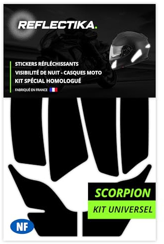 Kit Spécial Autocollants Stickers Réfléchissants pour Casque Moto Scorpion Kit Universel - Adhésif Noir de Signalisation Homologués Normes Française - Visibilité de Nuit