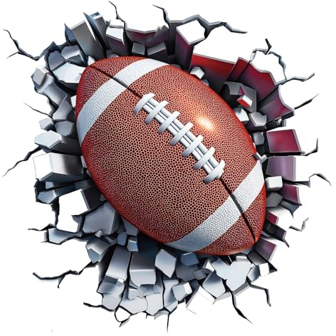 PLIGREAT Rugby Break Through Wandtattoos 3D Wandtattoos Mit Zerbrochenem American Football Motiv Abnehmbare Vinyl Wandtattoos Im Aquarell Stil Ideal Für Sportfans Schlafzimmer Wohnzimmer