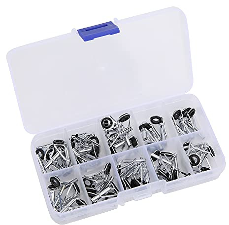 Adfaga 54 Stück Premium-Angelrutenführungen aus Edelstahl mit SIC-Ringen, universelle Spitzenringe für Salzwasser- und Süßwasser-Angelruten, Tackle-Zubehör-Set