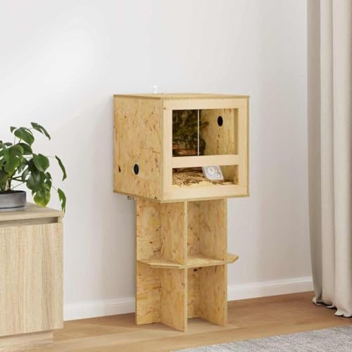 OSB Terrarium 40x40x40 cm für Reptilien und Kleintiere, Holz Terrarien-Gehege mit gehärtetem Glas, inkl. Thermometer, Insektarium Nagerhaus Braun
