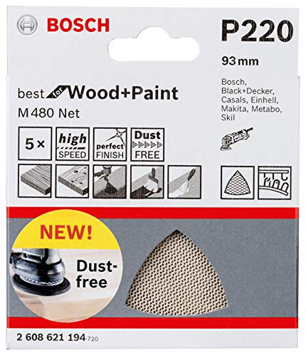 Bosch Professional 5 Stück Schleifdreieck M480 Best for Wood and Paint (Holz und Farbe, Körnung P220, Zubehör Deltaschleifer)