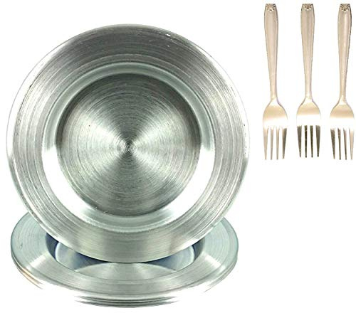 KD 3 STK. Künefe Tabagi Tepsisi Alu Teller Backform Rund Teller Dessertteller hitzebeständig (Innen-Ø 12cm, 2cm tief) Plus 3X Dessert-Gabel (von Neudorf)