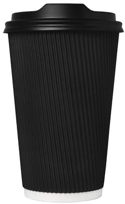 We Can Source It Ltd – 300 Sets of 12oz Insulated Black Paper Coffee Cups with Lids, Disposable Hot Beverage Cup for Coffee, Tea - Leak-Proof Disposable Coffee Cups for Home, Office and Cafes