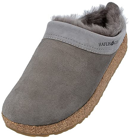 HAFLINGER Lammfellclog Snowbird Filzpantoffel Hausschuh Grau (Anthrazit 4), Gr 43