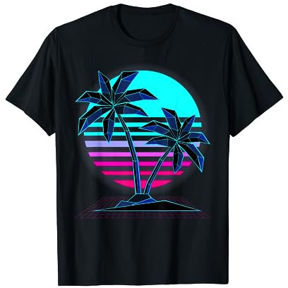 Vaporwave Aesthetic Palmen Sonnenuntergang Japanische Musik T-Shirt