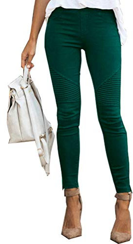 Onsoyours Hosen Damen Elegant Hohe Taille Stretch Leggings Slim Bleistifthose Freizeit Hose Skinny Pants Einfarbig Bequeme Elastischer Taille Hosen (S, Grün)