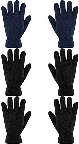 SATINIOR 3 Paar Kinder Fleece Handschuhe Winter Weiche warme Handschuhe für Jungen Outdoor Aktivitäten (Schwarz, Marine, 5-8 Jahre)