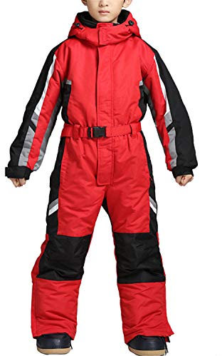 YOJOLO Kinder Skianzug Jungen Mädchen Einteilige Skibekleidung Winddicht Wasserdicht Winter Thermo Schneeanzug Für Kinder Kleinkind,Rot,90~95cm