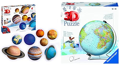 Ravensburger Planetary Solar System 3D Globe Jigsaw Puzzle Set for Kids Age 6 Years Up & World Globe on a V-Stand 3D Jigsaw Puzzle for Adults and Kids Age 10 Years Up - 540 Pieces