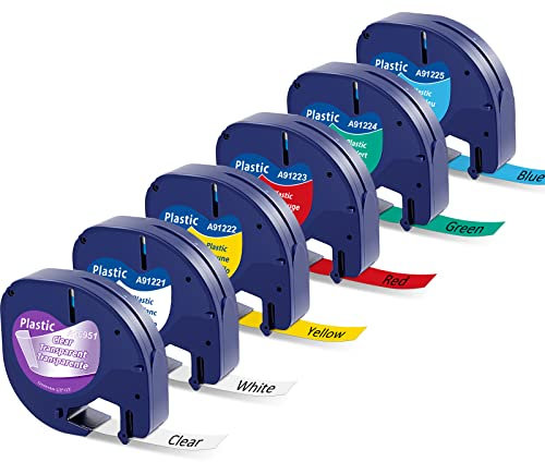 6x MarkField Kompatibel mit Dymo Letratag Etikettenband, Kompatibel mit Dymo Letratag XR Etikettenband Kunststoff Bänder für LT-100H LT-100T XR XM 200B, 12mm x 4m