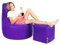 PATCH HOME Patchhome Gamer Kissen Lounge Kissen Sitzsack Sessel Sitzkissen Bean Bag + Würfel/Hocker mit Reißverschluss bereits befüllt (Purple, XXL - Ø80cm Sessel + 35x35cm Würfel)
