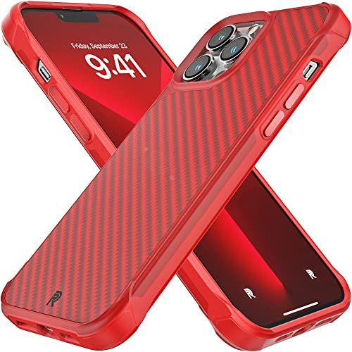 REBEL Schutzhülle für iPhone 13 Pro Max [Gen-3 Red Aramid-Faser], starke MagSafe-kompatibel, schützende stoßfeste Ecken, Premium-Metallknöpfe, schmale Passform, 6,7-Zoll-Handy 2021 (Rot, limitierte