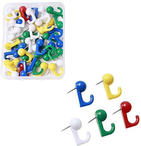 50 Pieces Colored Push Pin Plastic Wall Hook Thumb Tack with Hooks Tacks Plastic Heads Pin Tacks Hook Use for Cork Board Map Photo School Supplies