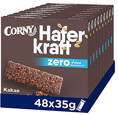 Haferriegel | Corny Haferkraft | Zero | Kakao | ohne Zuckerzusatz | 125 kcal pro Riegel | vegan 48x35g