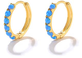 SILBERTALE Opal Creolen Ohrringe Gold Silber 925 Mit Weiß/Blauer Opal Kleinen Creolen Vergoldet Nickelfreie Ohrringe 6/8/10mm