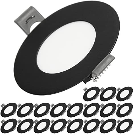 ECD Germany 20er Pack LED Panel Einbaustrahler 3,3W, Rund Ø85x30 mm, Kaltweiß 6000K, Schwarz, 280 Lumen, Alu, Flach, Ultraslim, Wasserdicht IP44, Deckenstrahler Deckenleuchte Einbauleuchten Spot Lampe