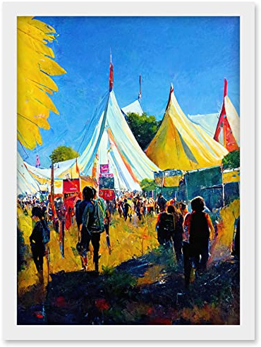 Doppelganger33 LTD Glastonbury Music Festival 1987 Morning Oil Painting Artwork Framed Wall Art Print A4