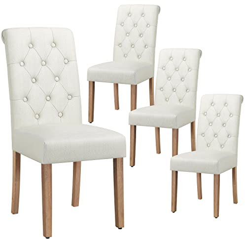 Yaheetech Lot de 4 chaises de Salle à Manger avec Dossier Haut Pieds en Bois Massif Assise rembourrée pour Maison Bureau Cuisine Bar Réunion Hôtel Belge