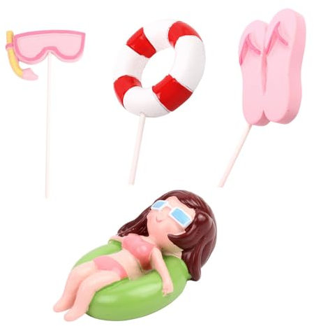 4Pcs Swimming Pool Cake Decoration Beach Cake Toppers Cake Decoration for Swimming Pool Summer Beach Birthday Party Supplies