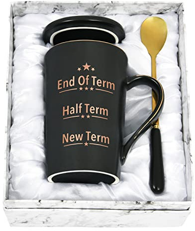Joymaking Taza de café para profesores, regalo personalizado para profesores, final de período, ideas de regalo divertidas para profesores, taza de café con caja de regalo, 14 onzas, color negro