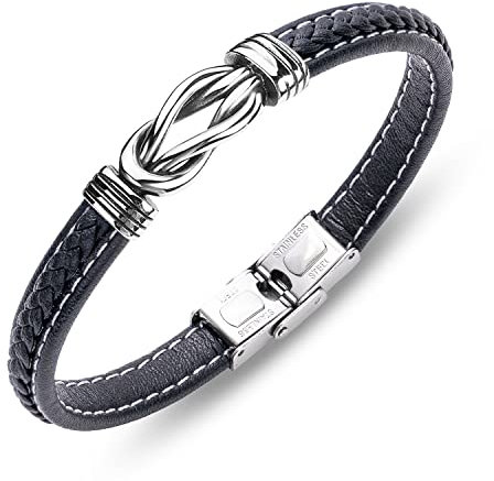 AURSTORE Bracelet hommes tressé (8mm) Bracelet en cuir Bracelet noeud Bracelet Homme Femme Longueur réglable (Noir)