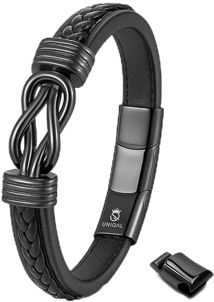 UNIQAL | Unendlichkeit Leder Armband ETERNAL Infinity Bracelet | Geschenk box | Magnetverschluss (Dark, 19.00, Zentimeter)