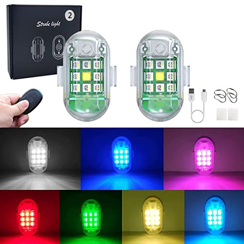 Lumière stroboscopique LED sans Fil Haute luminosité,lumières vol Drone 7 Couleurs,lumières Drone stroboscopiques LED,pour Drone télécommandé,Moto,Voiture,vélo (2 pièces)