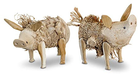 Kinaree Bambus Deko Schwein | Tierfiguren aus Bambus Wurzeln | 15 cm handgefertigtes Glücksschwein