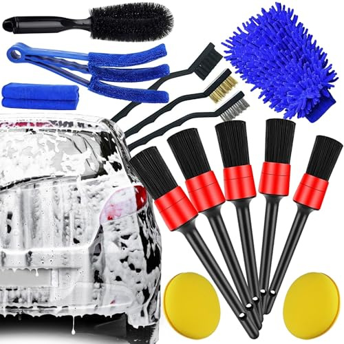 Retoo Rreinigung Pinsel Auto, 15 PCS, Reinigungsbürstenset Auto Zubehör Mit Pinsel, Felgenbürste, Mikrofasertuch, Detailinghilfe Für Reifen, Scheibe, Innenraum, Außenpflege