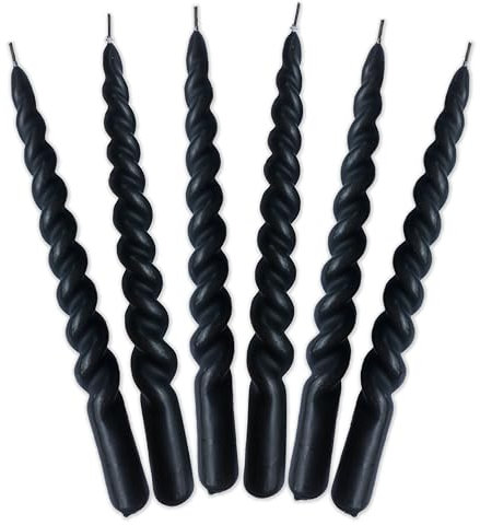 LUMELY dänische Premium gedrehte Kerzen Schwarz, 6er Pack, Höhe 24cm, Ø 2,2cm, Brenndauer ca. 7 Stunden, bunte Stabkerzen gedreht, Leuchterkerzen, Deko Kerzen Set, Dänische Kerzen (Schwarz)