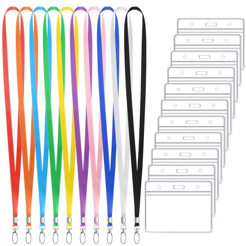 Porta Tarjetas Identificativas, 10 Piezas Porta Tarjetas Colgante Badge Holder con Lanyard, 10 Piezas Cordón para el Cuello Colorido para ID Card Estudiantes Empleados