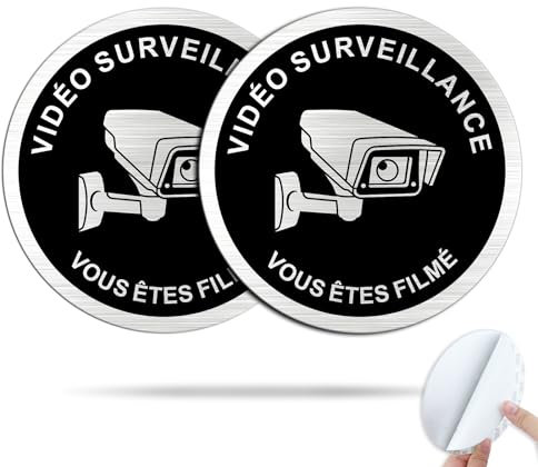 SINMAO Panneau Attention Vous Êtes Filmé Site Adhésif sous Video Surveillance Panneau Aluminium Ø10cm 2 pièces