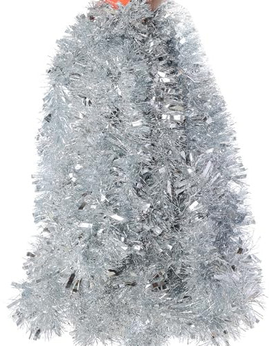 Lametta Girlande Weihnachtsgirlande, 10m Glänzende Weihnachtsbaum Girlande Flauschigen Weihnachtsdeko, Treppengirlande Weihnachten für Weihnachten Party Indoor und Outdoor Dekoration (Silber 2)
