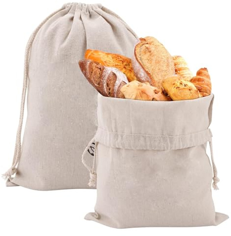 Alnicov 2 Stück wiederverwendbare Brotbeutel für Brot, Naturleinen, Lebensmittelaufbewahrungstasche mit Kordelzug, tragbare Öko-Aufbewahrungstasche? 30 x 40 cm