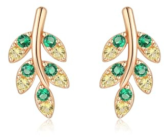 LOVANS Leaf Earrings for Women 925 Sterling Silver Leaf Stud Earrings Gold Stud Earrings with Cubic Zirconia Jewellery Birthday Mother's Day Christmas Gifts for Women